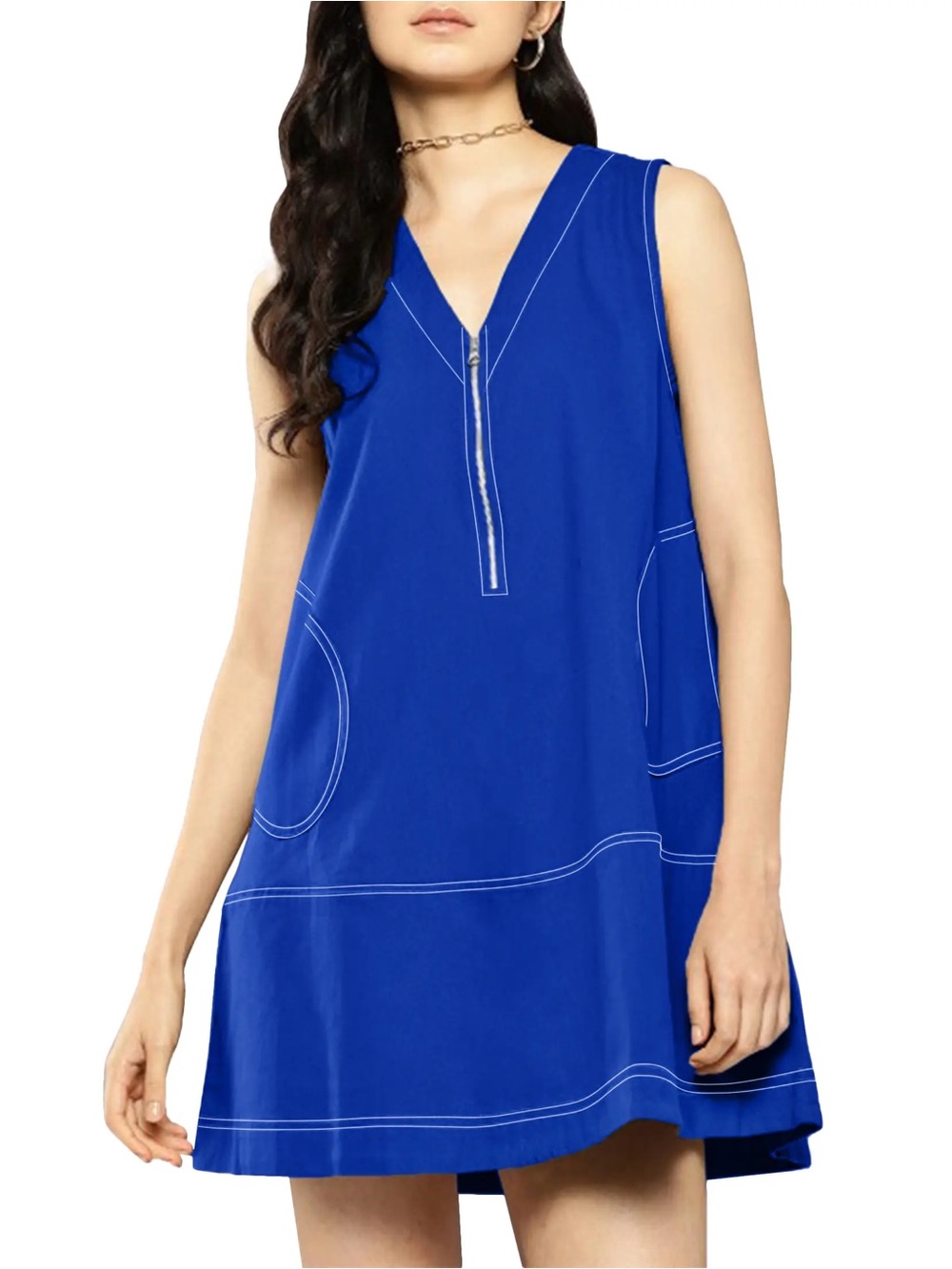 Amazon Sleeveless Zip V-Neck Mini Dress in Royal Blue